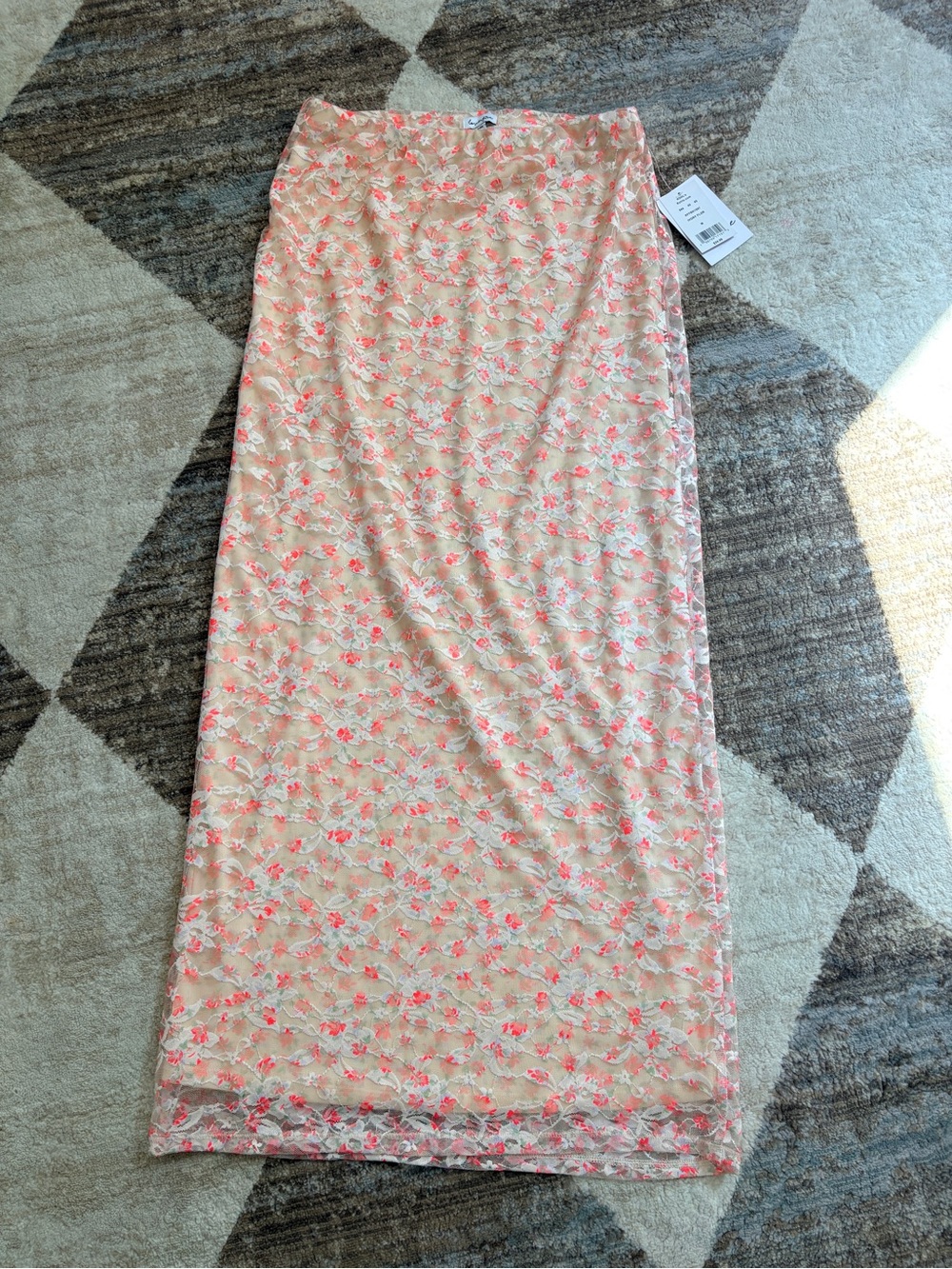 love, Fire Peach and Coral Floral Midi Skirt